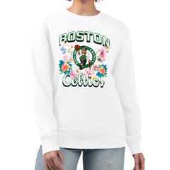 Boston Celtics G-III 4Her by Carl Banks Women's Flowers Team Logo Graphic Fleece Crewneck Pullover Sweatshirt - White discount