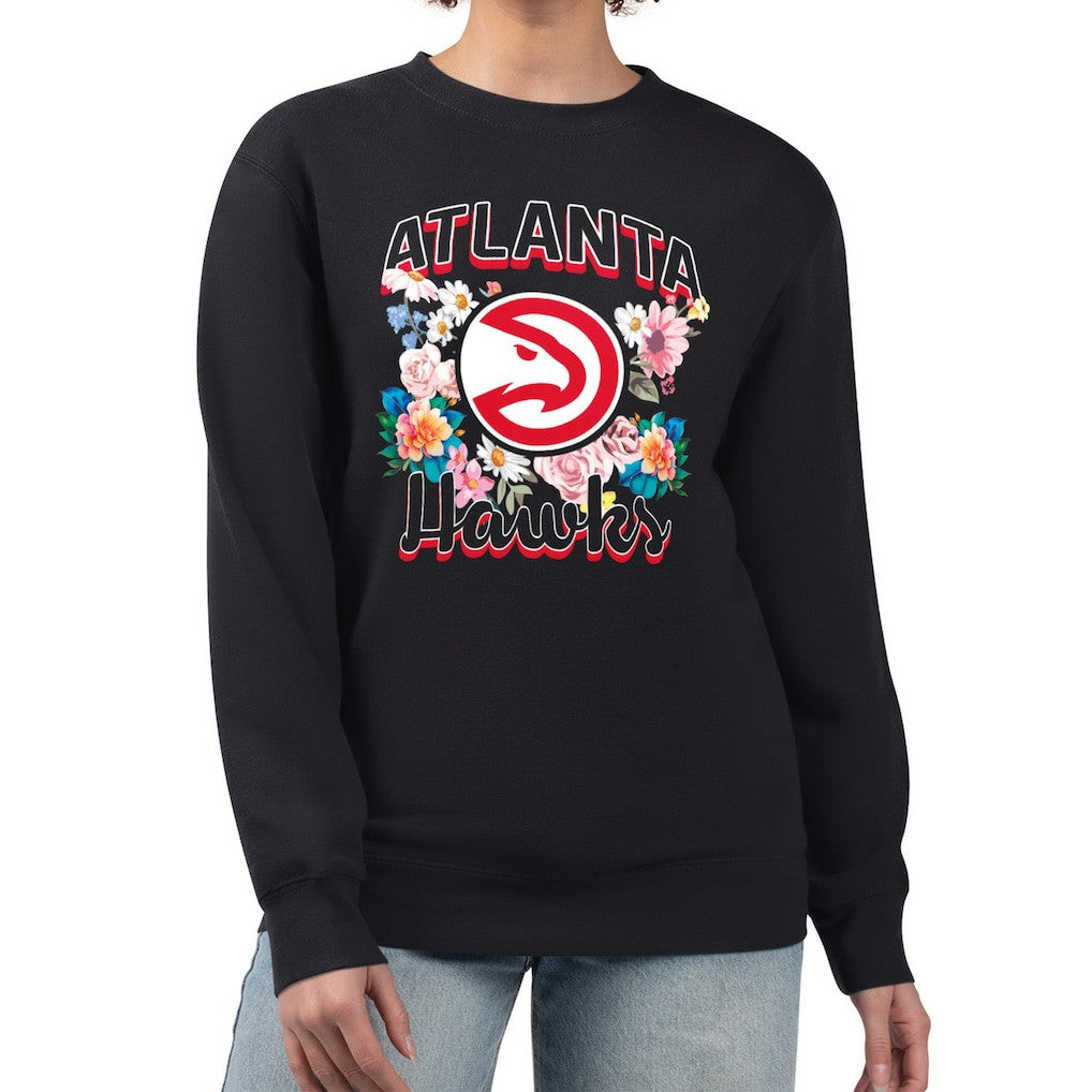 Atlanta Hawks G-III 4Her by Carl Banks Women's Flowers Team Logo Graphic Fleece Crewneck Pullover Sweatshirt - Black discount