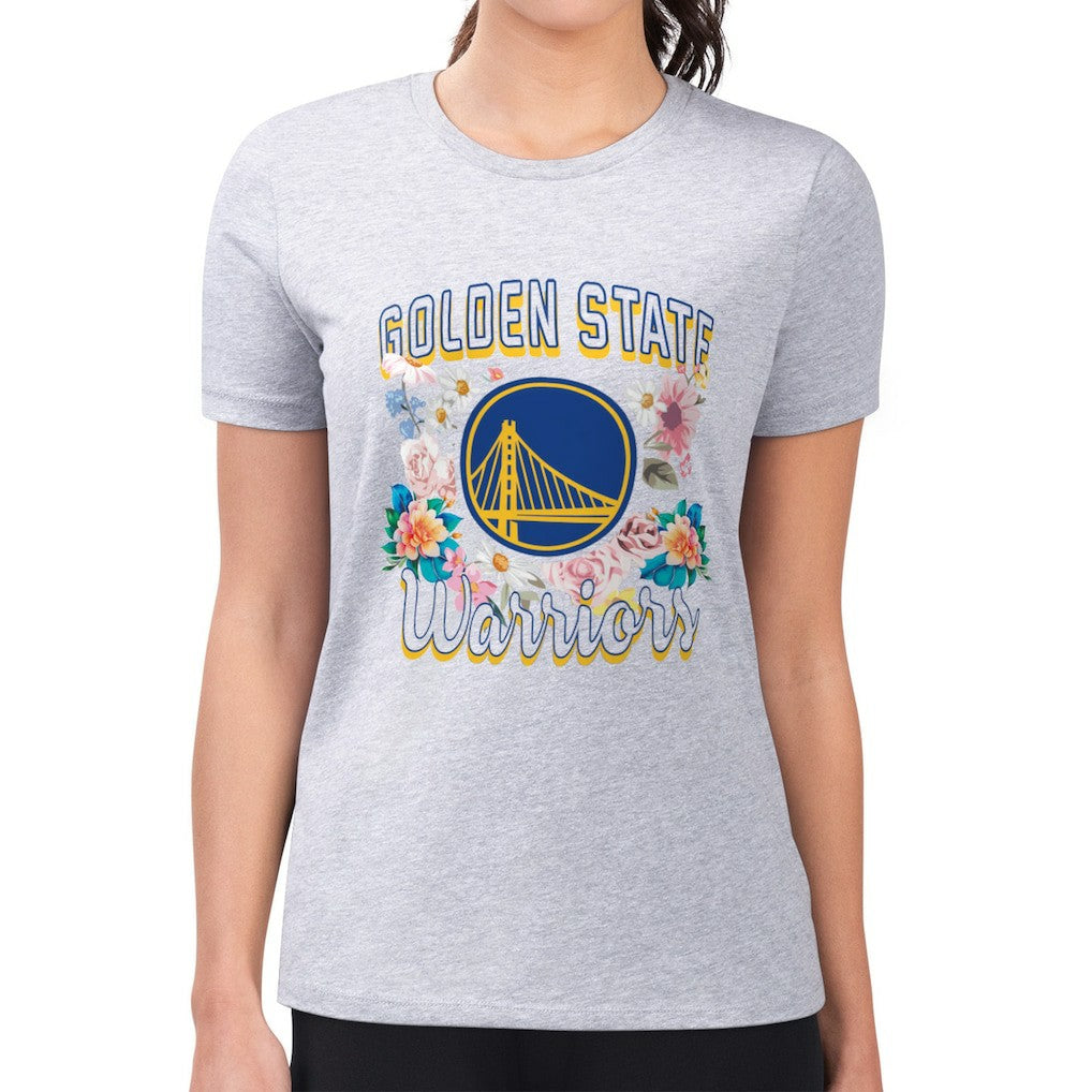 Golden State Warriors G-III 4Her by Carl Banks Women's Super-Slim Fit Lightweight Flowers Team Logo Graphic T-Shirt sale - Heather Gray shop