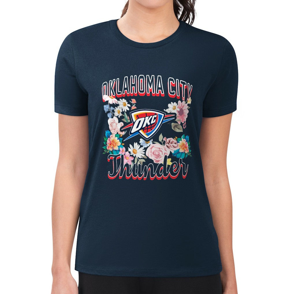 Oklahoma City Thunder G-III 4Her by Carl Banks Women's Super-Slim Fit Lightweight Flowers Team Logo Graphic T-Shirt - Navy shop