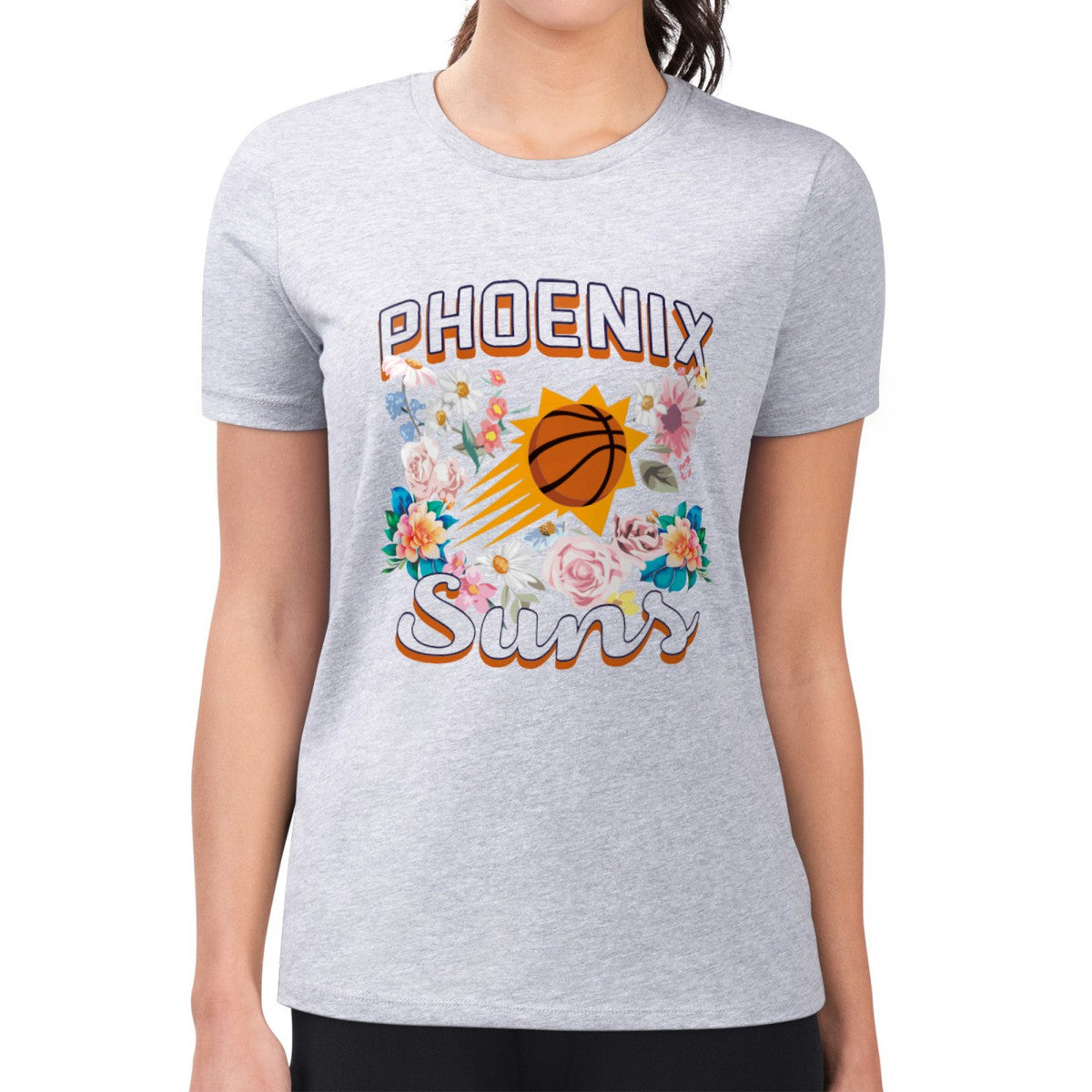 Phoenix Suns G-III 4Her by Carl Banks Women's Super-Slim Fit Lightweight Flowers Team Logo Graphic T-Shirt - Heather Gray sale