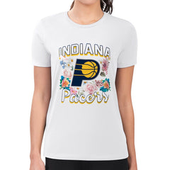 Indiana Pacers G-III 4Her by Carl Banks Women's Super-Slim Fit Lightweight Flowers Team Logo Graphic T-Shirt - White cheap