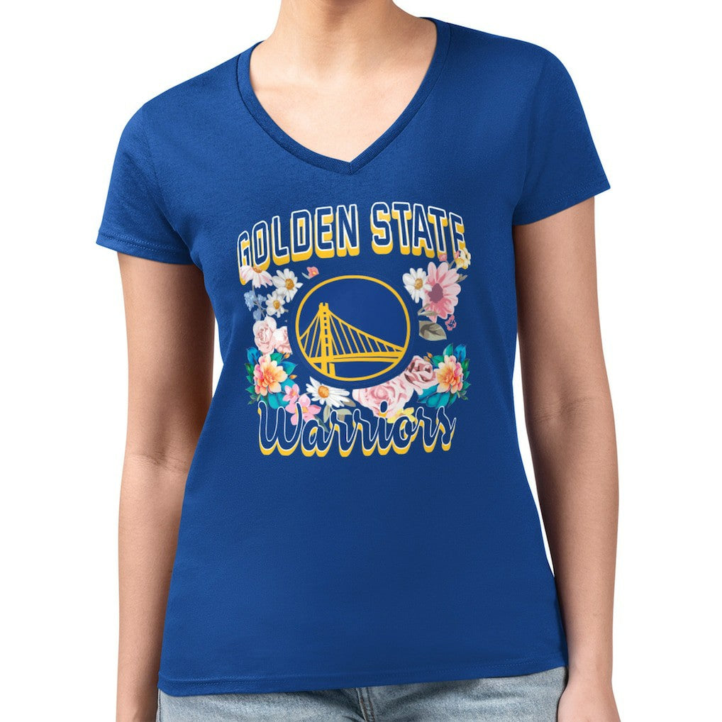 Golden State Warriors G-III 4Her by Carl Banks Women's Super-Slim Fit Lightweight Flowers Team Logo Graphic V-Neck T-Shirt sale - Royal shop