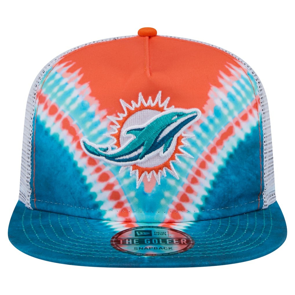 Miami Dolphins New Era Throwback Dye Golfer Snapback Hat - Orange/Aqua on sale