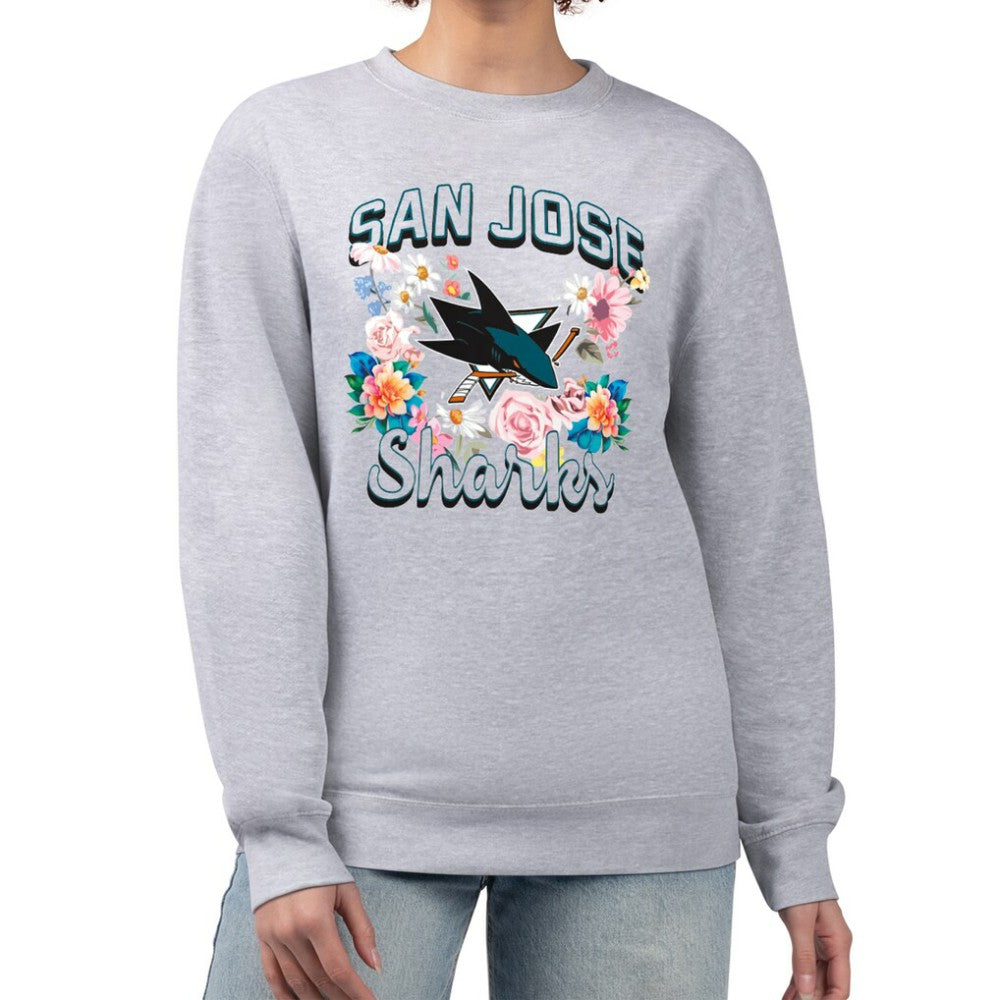 San Jose Sharks G-III 4Her by Carl Banks Women's Flower Logo Pullover Sweatshirt - Heather Gray Sweatshirts