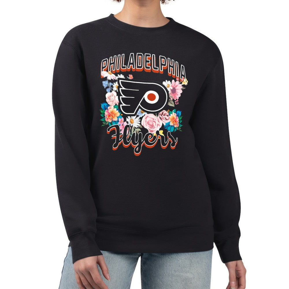 Philadelphia Flyers G-III 4Her by Carl Banks Women's Flower Logo Pullover Sweatshirt - Black Sweatshirts
