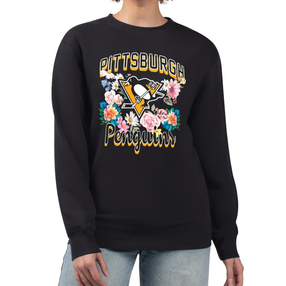 Pittsburgh Penguins G-III 4Her by Carl Banks Women's Flower Logo Pullover Sweatshirt - Black Sweatshirts