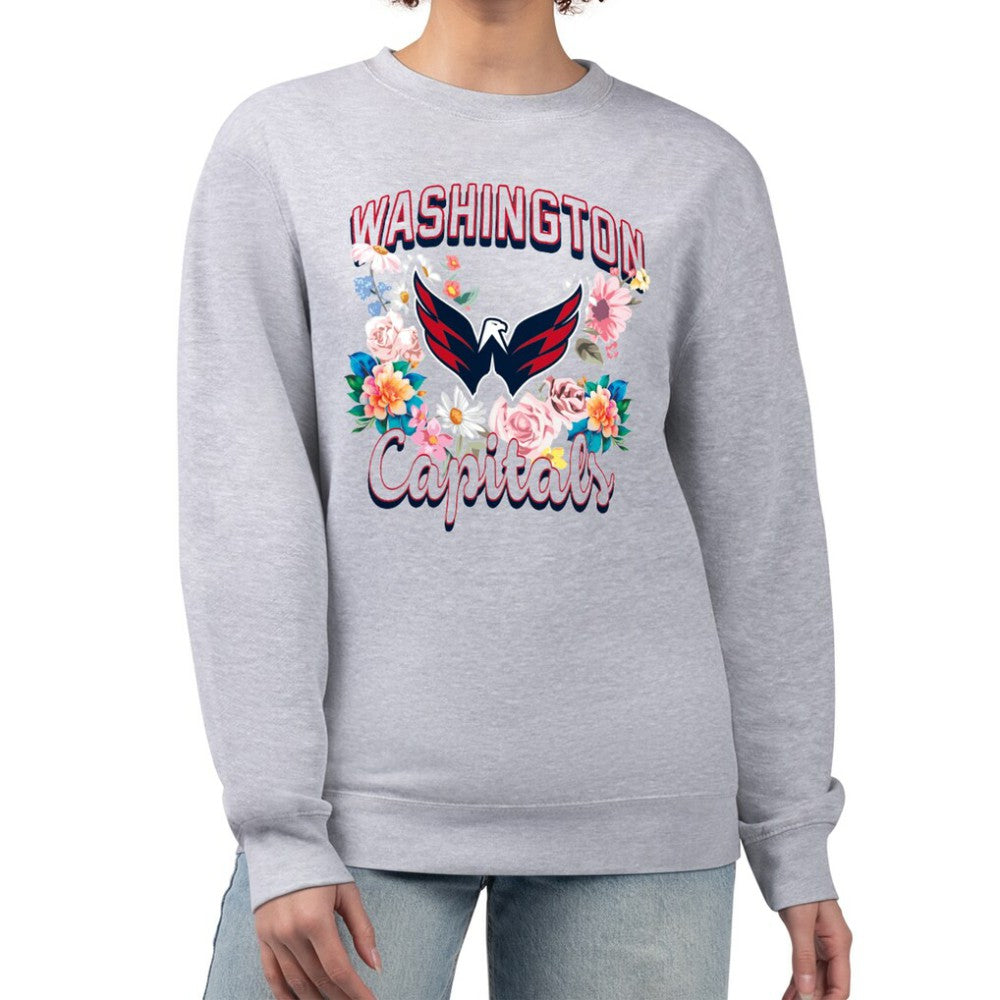 Washington Capitals G-III 4Her by Carl Banks Women's Flower Logo Pullover Sweatshirt - Heather Gray Sweatshirts