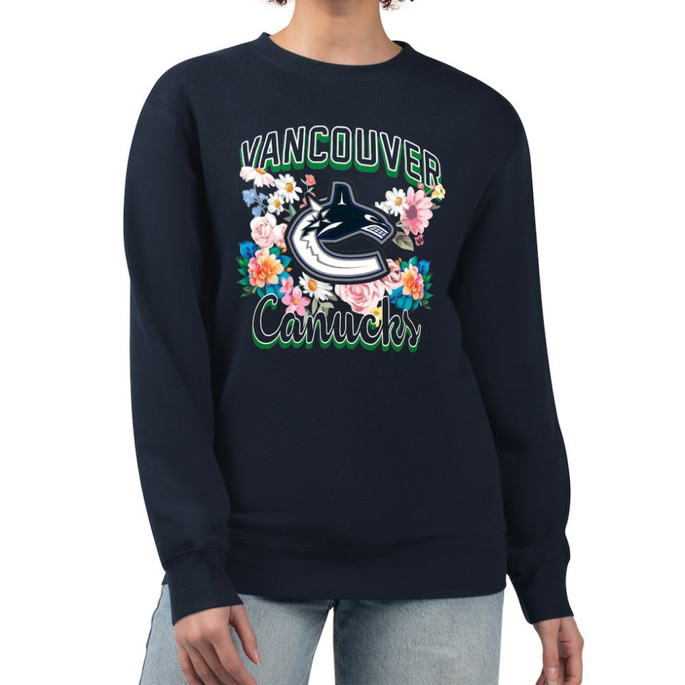 Vancouver Canucks G-III 4Her by Carl Banks Women's Flower Logo Pullover Sweatshirt - Navy Sweatshirts