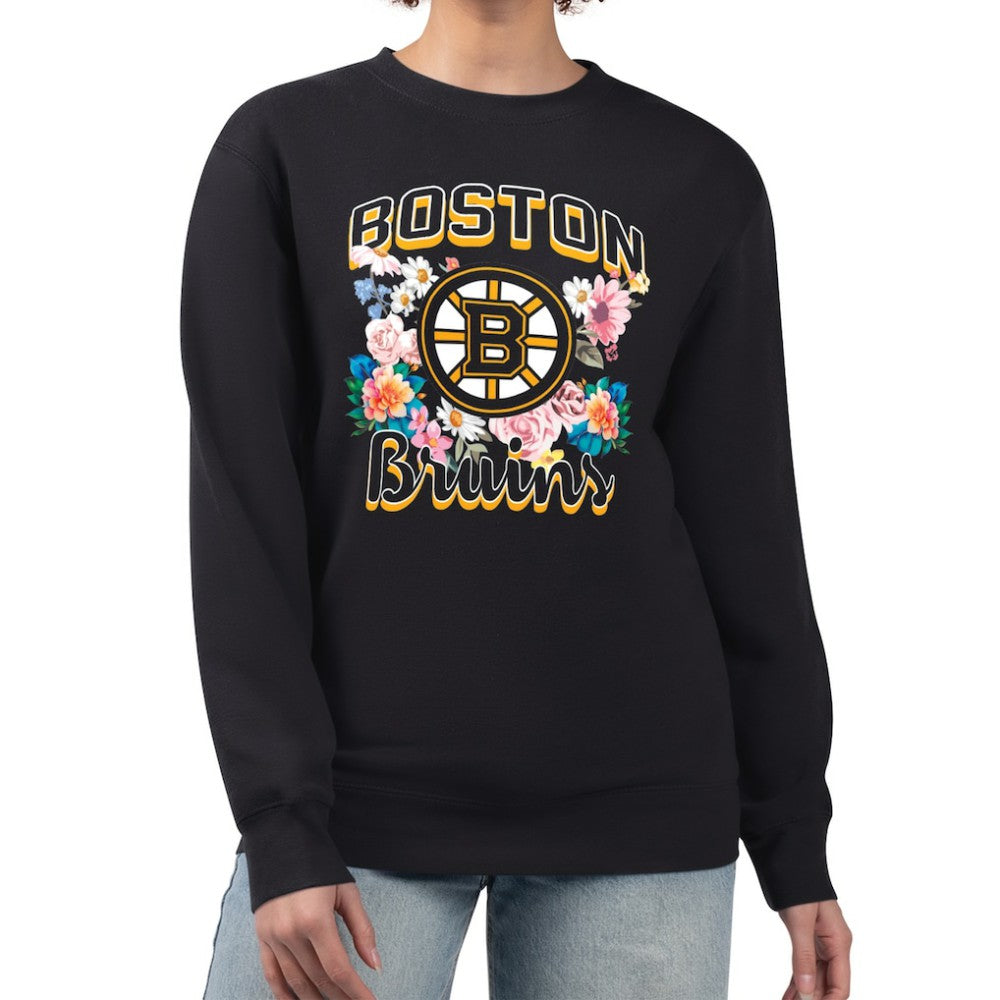 Boston Bruins G-III 4Her by Carl Banks Women's Flower Logo Pullover Sweatshirt - Black Sweatshirts