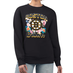 Boston Bruins G-III 4Her by Carl Banks Women's Flower Logo Pullover Sweatshirt - Black Sweatshirts