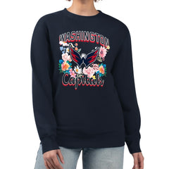 Washington Capitals G-III 4Her by Carl Banks Women's Flower Logo Pullover Sweatshirt - Navy Sweatshirts