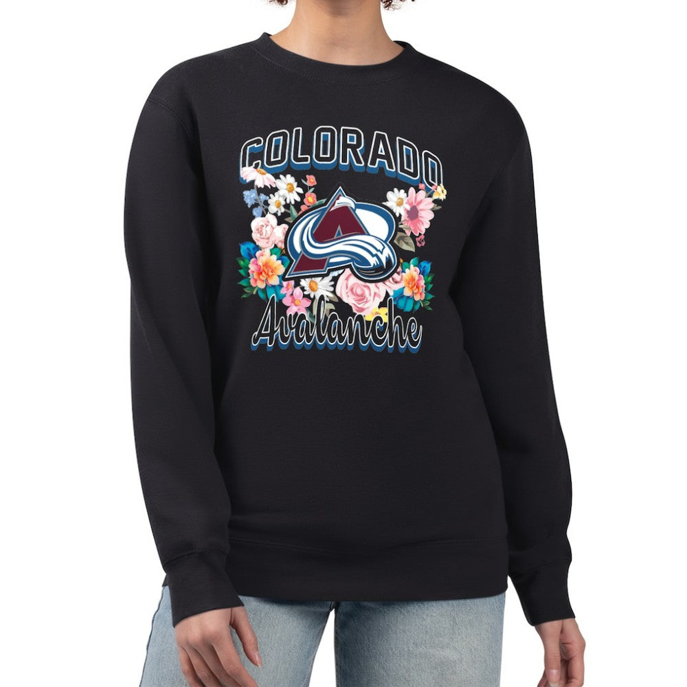 Colorado Avalanche G-III 4Her by Carl Banks Women's Flower Logo Pullover Sweatshirt - Black Sweatshirts