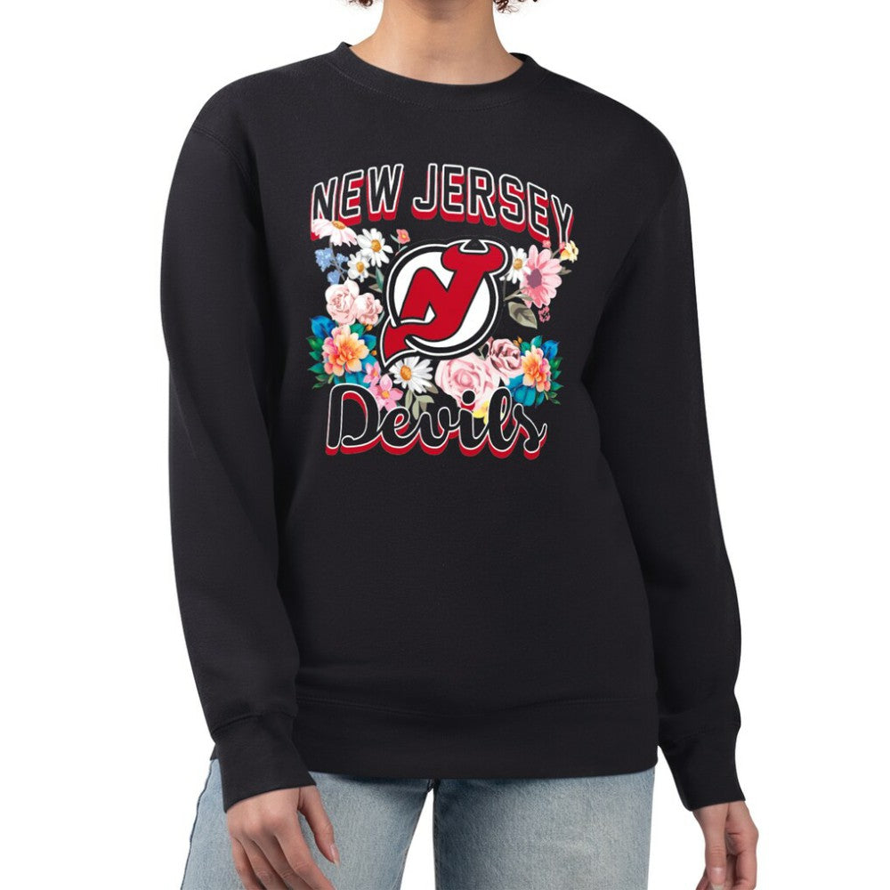 New Jersey Devils G-III 4Her by Carl Banks Women's Flower Logo Pullover Sweatshirt - Black Sweatshirts