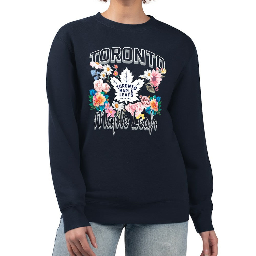Toronto Maple Leafs G-III 4Her by Carl Banks Women's Flower Logo Pullover Sweatshirt - Navy Sweatshirts