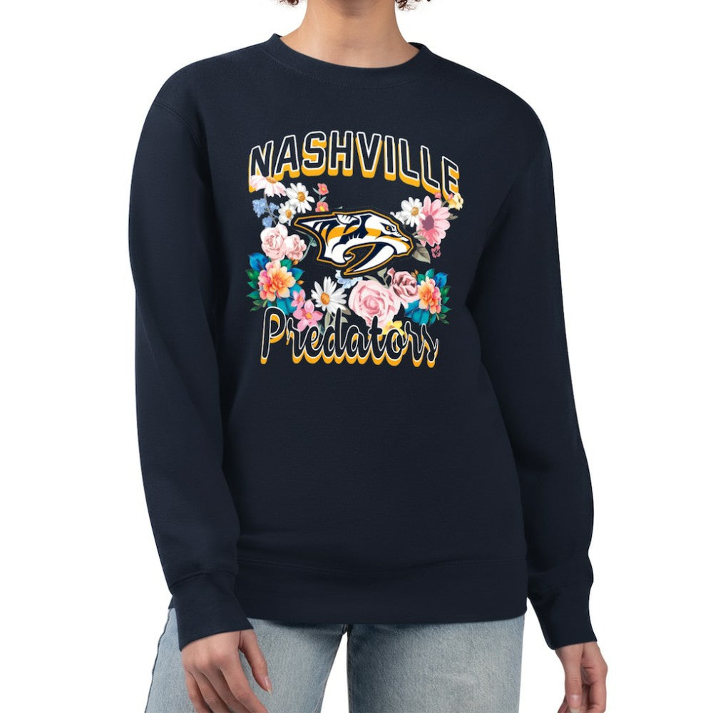 Nashville Predators G-III 4Her by Carl Banks Women's Flower Logo Pullover Sweatshirt - Navy Sweatshirts