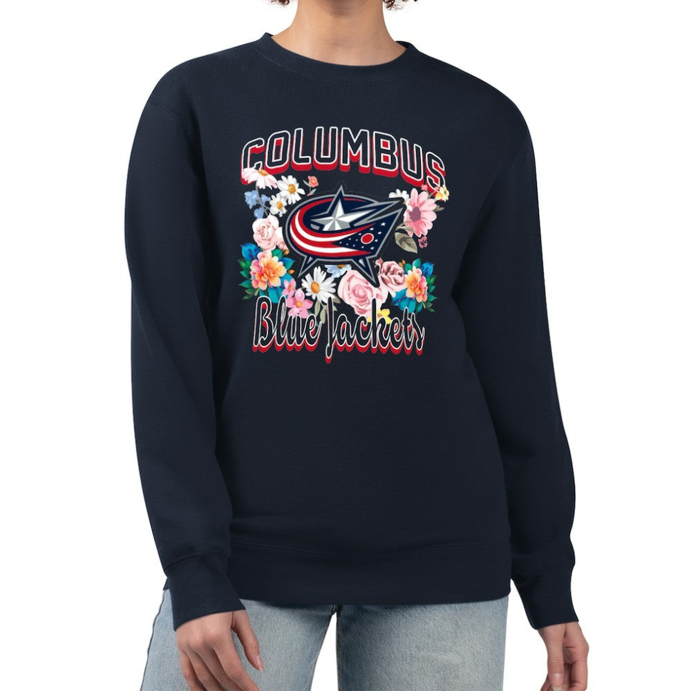 Columbus Blue Jackets G-III 4Her by Carl Banks Women's Flower Logo Pullover Sweatshirt - Navy Sweatshirts