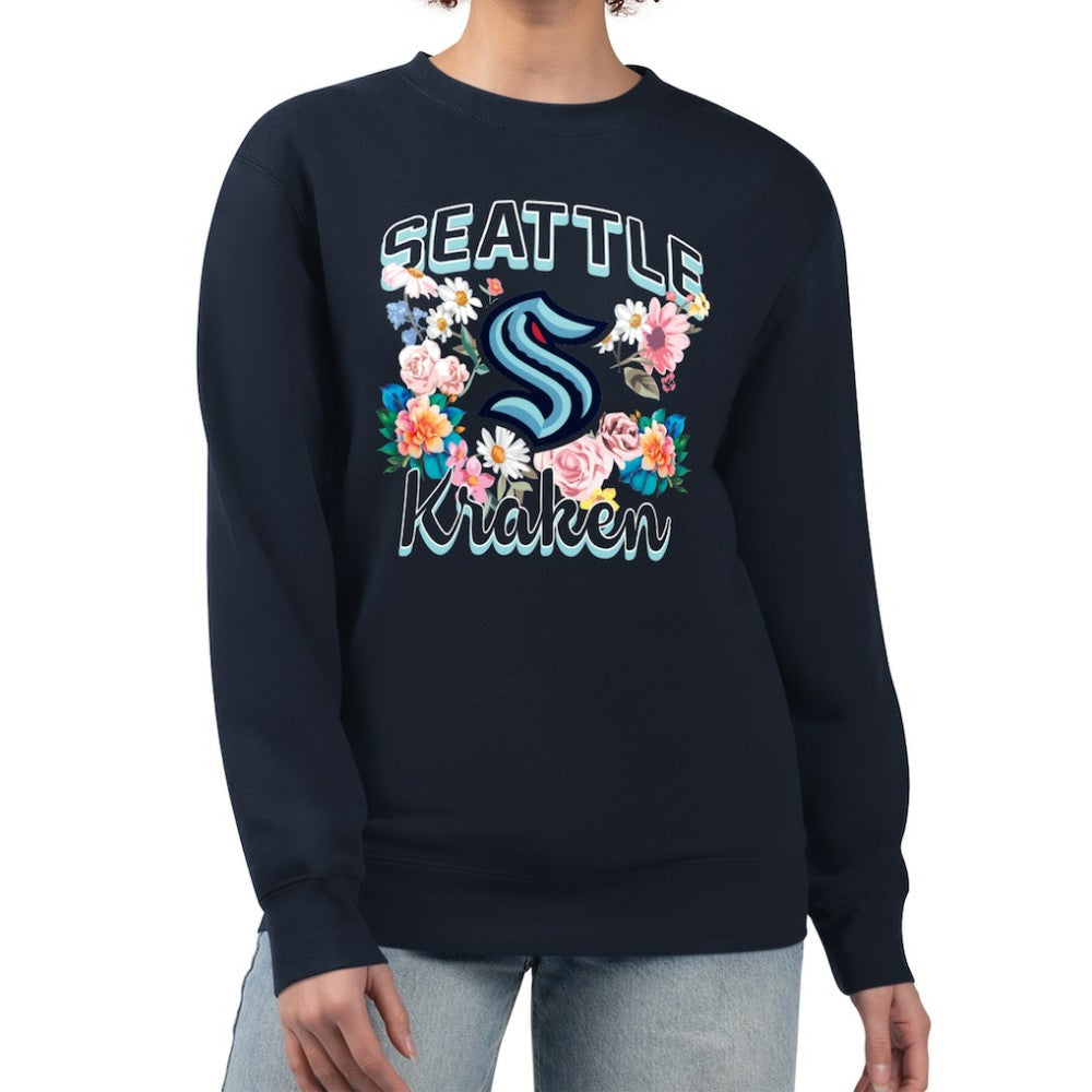 Seattle Kraken G-III 4Her by Carl Banks Women's Flower Logo Pullover Sweatshirt - Deep Sea Blue Sweatshirts