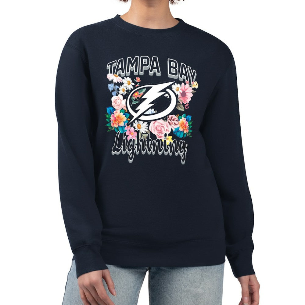 Tampa Bay Lightning G-III 4Her by Carl Banks Women's Flower Logo Pullover Sweatshirt - Navy Sweatshirts