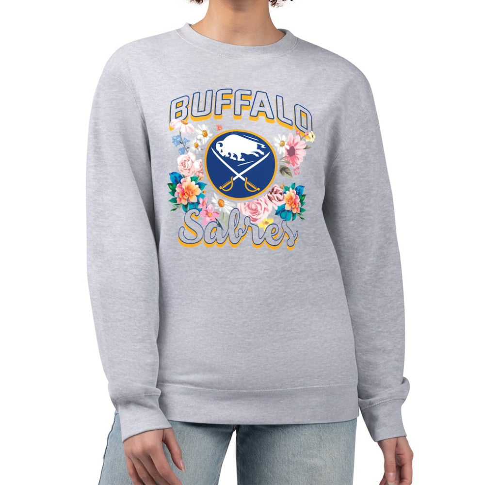 Buffalo Sabres G-III 4Her by Carl Banks Women's Flower Logo Pullover Sweatshirt - Heather Gray Sweatshirts