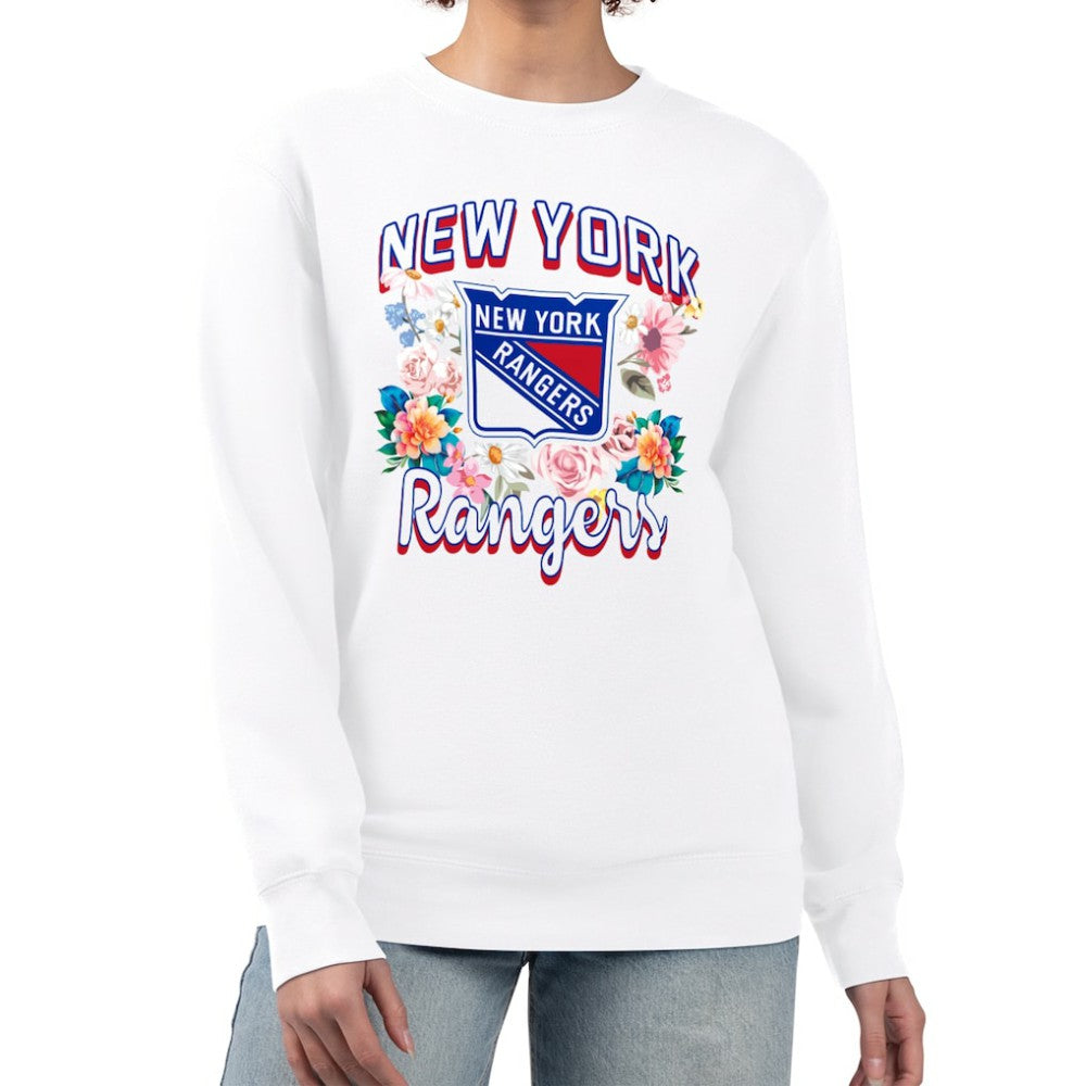 New York Rangers G-III 4Her by Carl Banks Women's Flower Logo Pullover Sweatshirt - White Sweatshirts