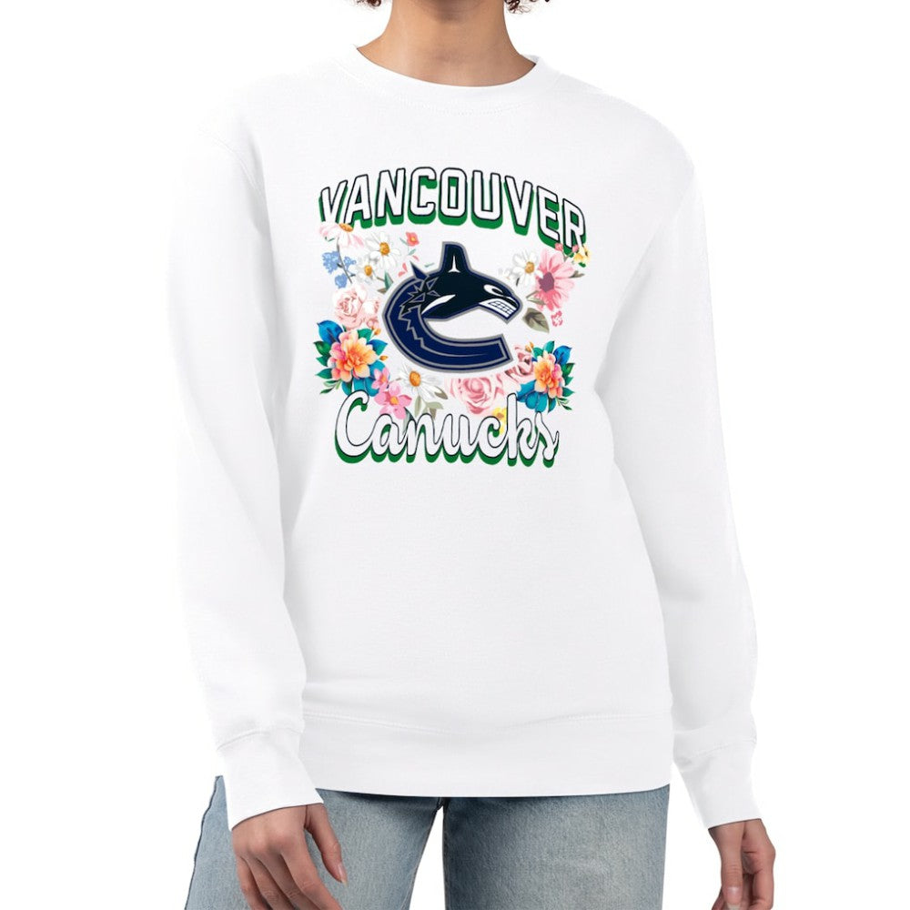 Vancouver Canucks G-III 4Her by Carl Banks Women's Flower Logo Pullover Sweatshirt - White Sweatshirts