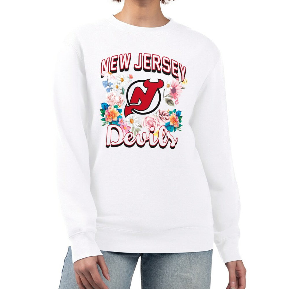 New Jersey Devils G-III 4Her by Carl Banks Women's Flower Logo Pullover Sweatshirt - White Sweatshirts