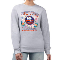 New York Islanders G-III 4Her by Carl Banks Women's Flower Logo Pullover Sweatshirt - Heather Gray Sweatshirts
