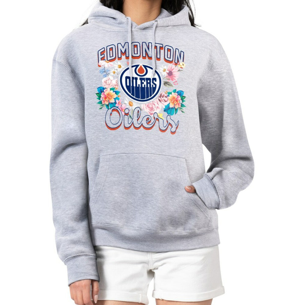 Edmonton Oilers G-III 4Her by Carl Banks Women's Flower Logo Pullover Hoodie - Heather Gray Hoodies