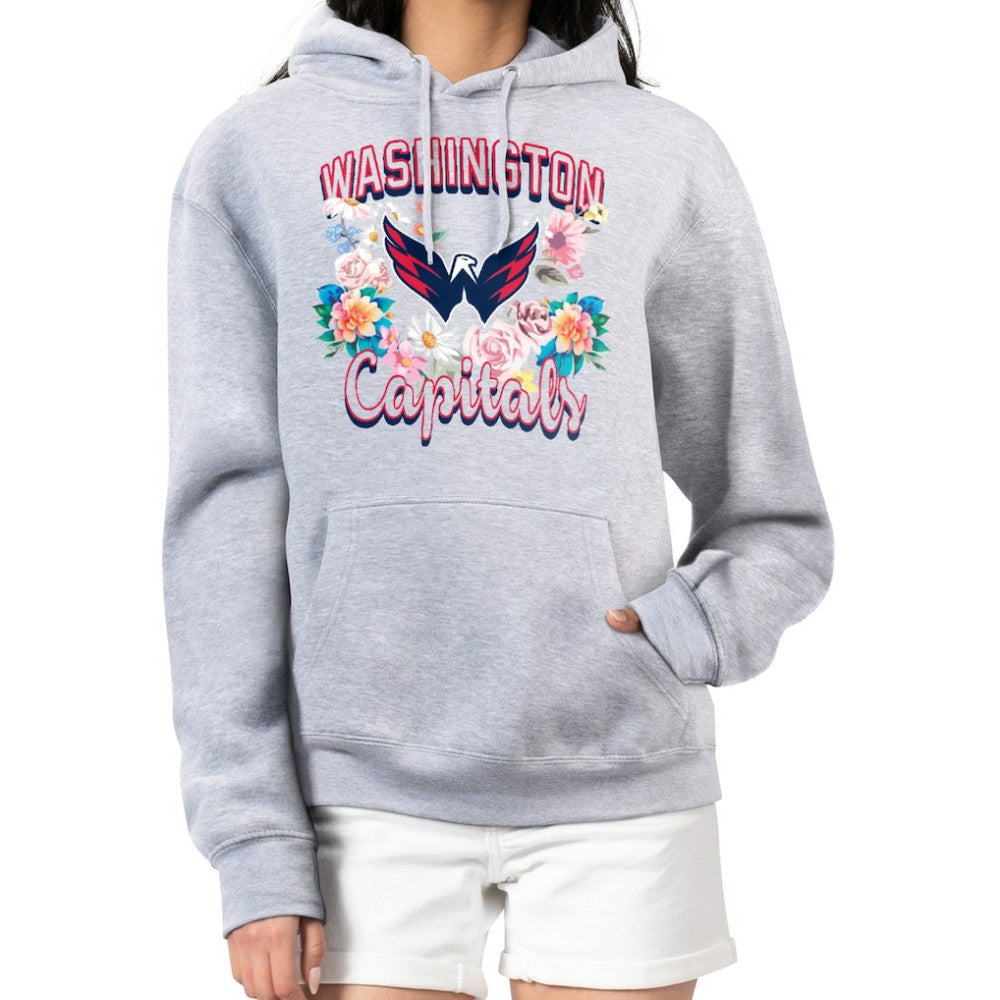 Washington Capitals G-III 4Her by Carl Banks Women's Flower Logo Pullover Hoodie - Heather Gray Hoodies