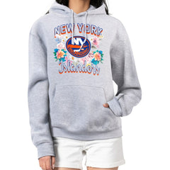 New York Islanders G-III 4Her by Carl Banks Women's Flower Logo Pullover Hoodie - Heather Gray Hoodies