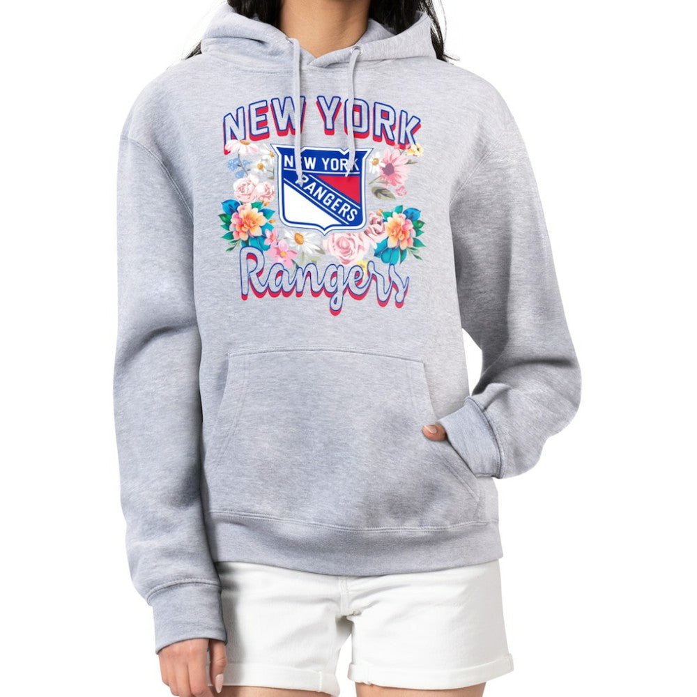 New York Rangers G-III 4Her by Carl Banks Women's Flower Logo Pullover Hoodie - Heather Gray Hoodies