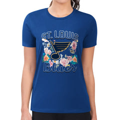 St. Louis Blues G-III 4Her by Carl Banks Women's Super-Slim Fit Lightweight Flower Logo T-Shirt - Blue T-shirts