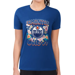 Edmonton Oilers G-III 4Her by Carl Banks Women's Super-Slim Fit Lightweight Flower Logo T-Shirt - Royal T-shirts