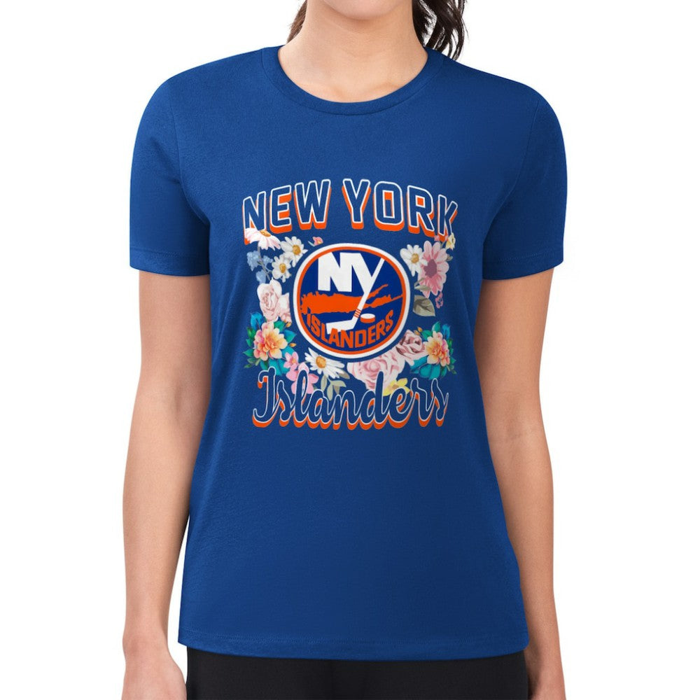 New York Islanders G-III 4Her by Carl Banks Women's Super-Slim Fit Lightweight Flower Logo T-Shirt - Royal T-shirts