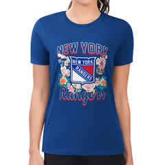 New York Rangers G-III 4Her by Carl Banks Women's Super-Slim Fit Lightweight Flower Logo T-Shirt - Blue T-shirts