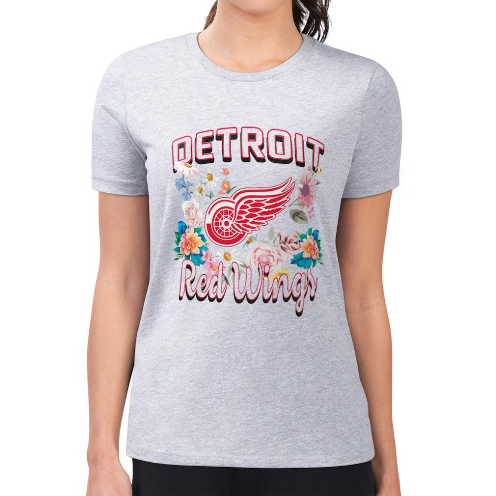 Detroit Red Wings G-III 4Her by Carl Banks Women's Super-Slim Fit Lightweight Flower Logo T-Shirt - Heather Gray T-shirts