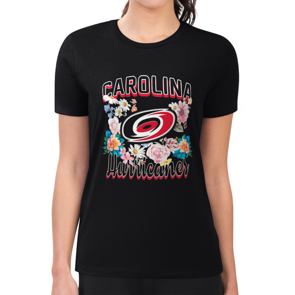 Carolina Hurricanes G-III 4Her by Carl Banks Women's Super-Slim Fit Lightweight Flower Logo T-Shirt - Black T-shirts