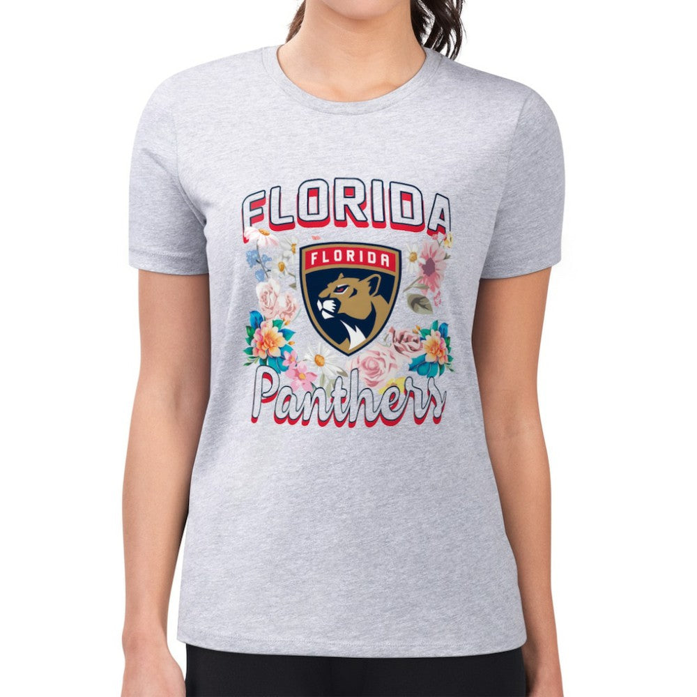 Florida Panthers G-III 4Her by Carl Banks Women's Super-Slim Fit Lightweight Flower Logo T-Shirt - Heather Gray T-shirts