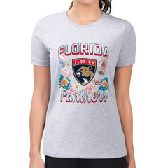 Florida Panthers G-III 4Her by Carl Banks Women's Super-Slim Fit Lightweight Flower Logo T-Shirt - Heather Gray T-shirts
