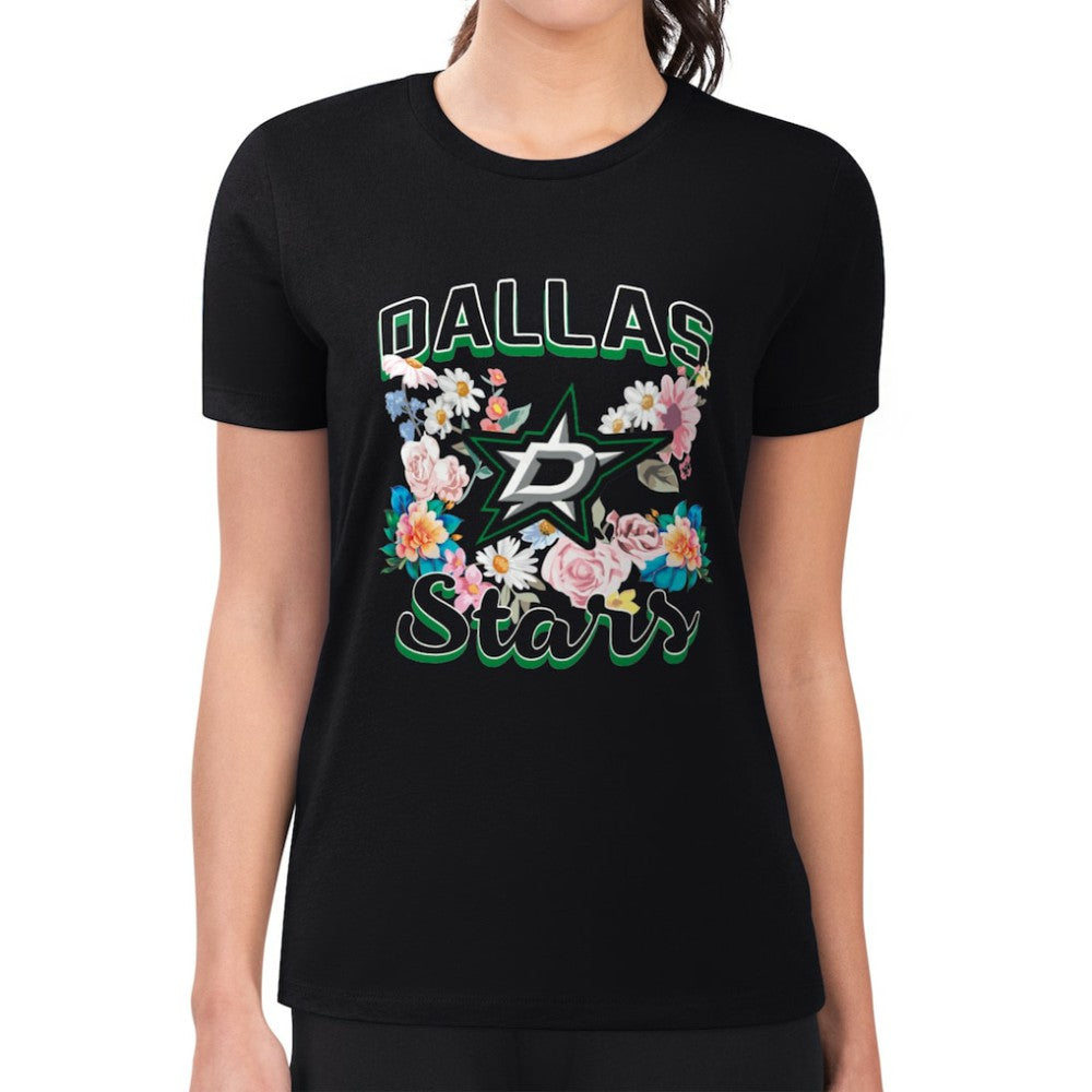Dallas Stars G-III 4Her by Carl Banks Women's Super-Slim Fit Lightweight Flower Logo T-Shirt - Black T-shirts