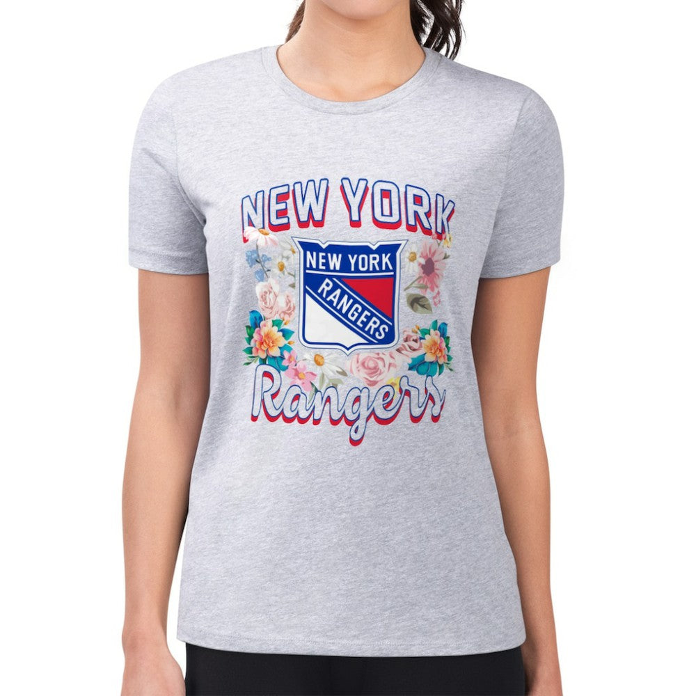 New York Rangers G-III 4Her by Carl Banks Women's Super-Slim Fit Lightweight Flower Logo T-Shirt - Heather Gray T-shirts
