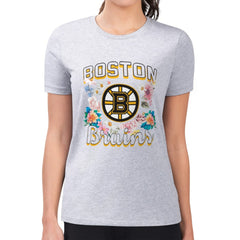 Boston Bruins G-III 4Her by Carl Banks Women's Super-Slim Fit Lightweight Flower Logo T-Shirt - Heather Gray T-shirts