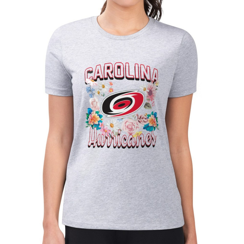 Carolina Hurricanes G-III 4Her by Carl Banks Women's Super-Slim Fit Lightweight Flower Logo T-Shirt - Heather Gray T-shirts