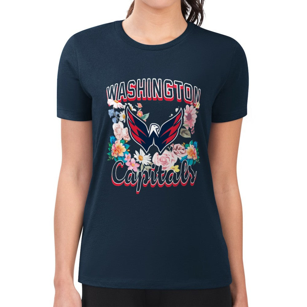 Washington Capitals G-III 4Her by Carl Banks Women's Super-Slim Fit Lightweight Flower Logo T-Shirt - Navy T-shirts