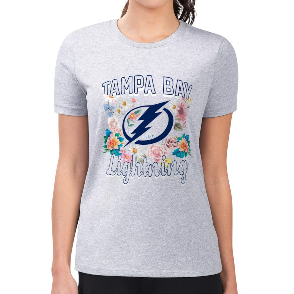 Tampa Bay Lightning G-III 4Her by Carl Banks Women's Super-Slim Fit Lightweight Flower Logo T-Shirt - Heather Gray T-shirts