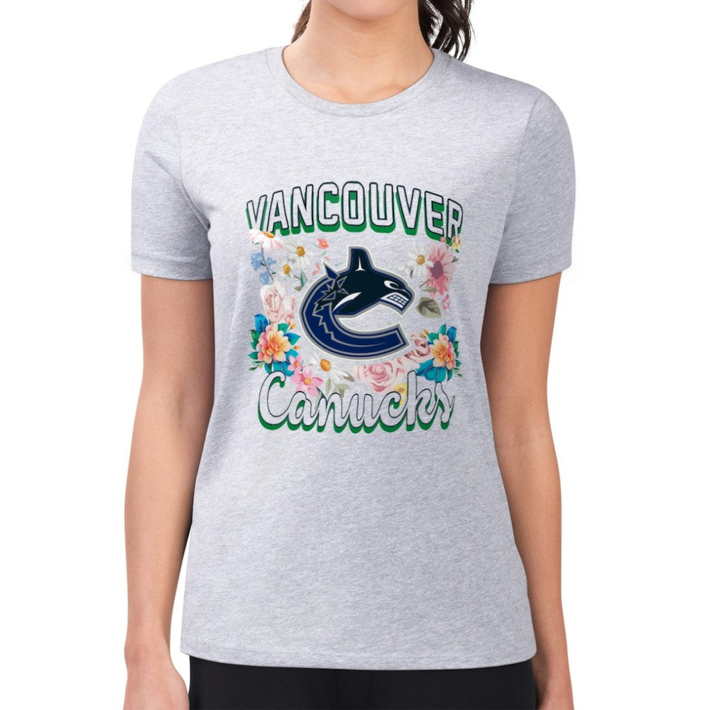 Vancouver Canucks G-III 4Her by Carl Banks Women's Super-Slim Fit Lightweight Flower Logo T-Shirt - Heather Gray T-shirts