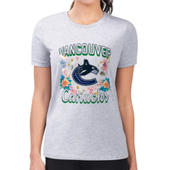 Vancouver Canucks G-III 4Her by Carl Banks Women's Super-Slim Fit Lightweight Flower Logo T-Shirt - Heather Gray T-shirts