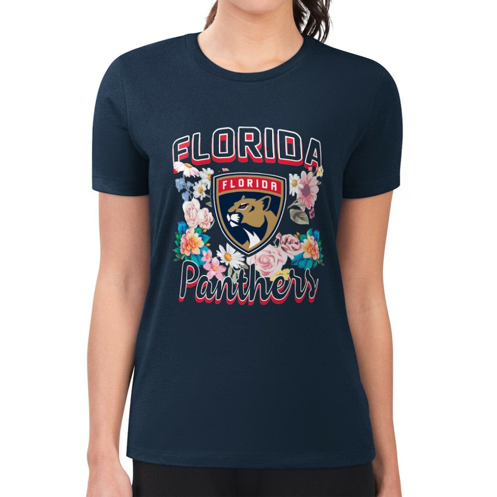 Florida Panthers G-III 4Her by Carl Banks Women's Super-Slim Fit Lightweight Flower Logo T-Shirt - Navy T-shirts
