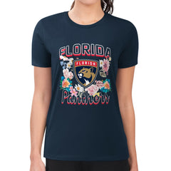 Florida Panthers G-III 4Her by Carl Banks Women's Super-Slim Fit Lightweight Flower Logo T-Shirt - Navy T-shirts